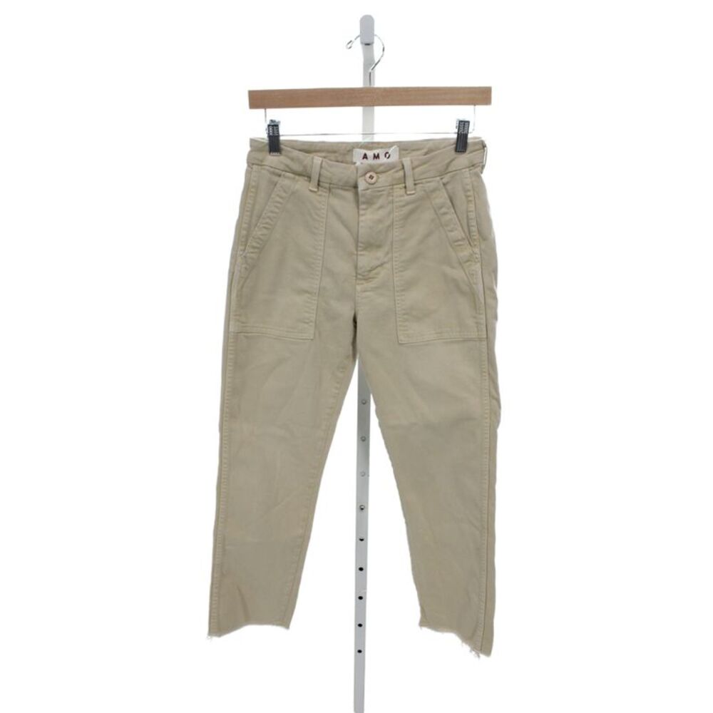 Amo Womens Chino Pants Beige High Rise Button Fly 28 Inseam 70% Cotton Size 25